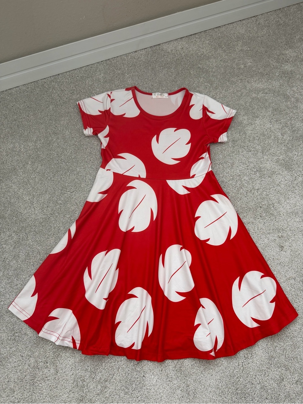 Girls Lilo Inspired Red Leaf Print Twirl Dress, size 140cm
